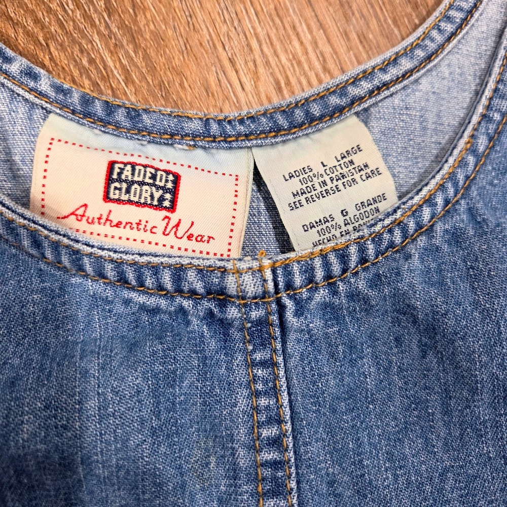 Vintage Faded Glory Denim Jumper Dress Medium Wash Cotton Pinafore Large - Picture 4 of 7
